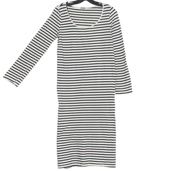 Monrow Womens Dress Long Sleeve Scoop Neck Stripe Midi White Blue Size Medium LD - Picture 9 of 9